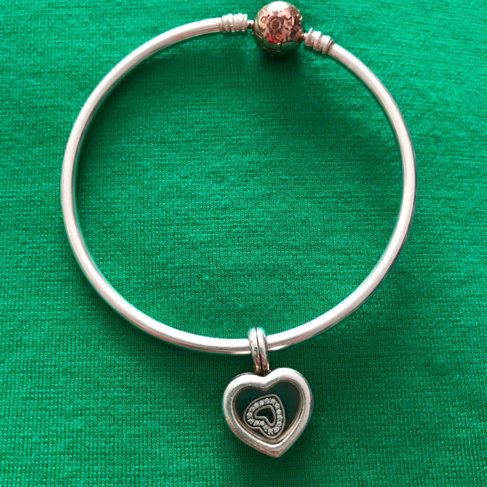 Pandora Rose Gold Clasp Bangle & Heart Charms!